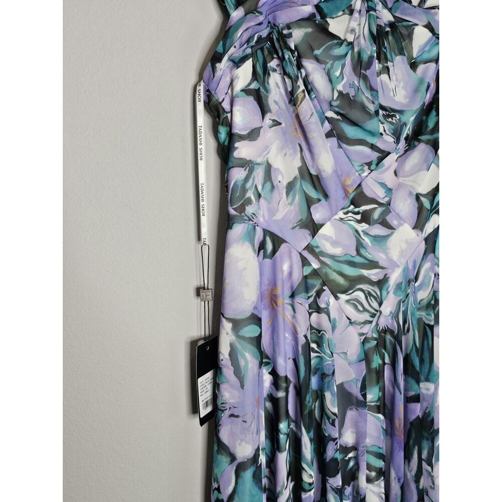 NWT Tadashi Shoji ARLENE CUTOUT HALTER FLORAL MIDI DRESS BUI22121MD Iris Size 12 - Picture 7 of 16